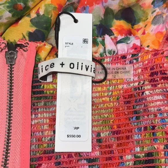 NWT Alice + Olivia Jocelyn Smocked Mini Dress Size 12 - Picture 14 of 16